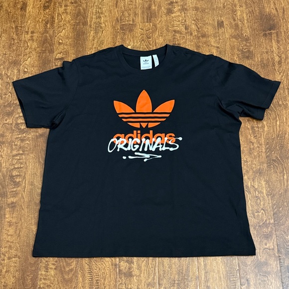 adidas Originals Other - adidas Originals Black Tee with Orange Trefoil and White Script Size XXL